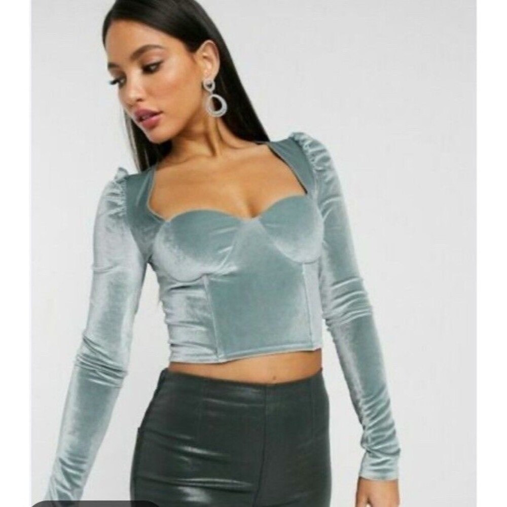 ASOS Velvet Padded Long Sleeve Sweetheart Top Size Tall 6 NWT